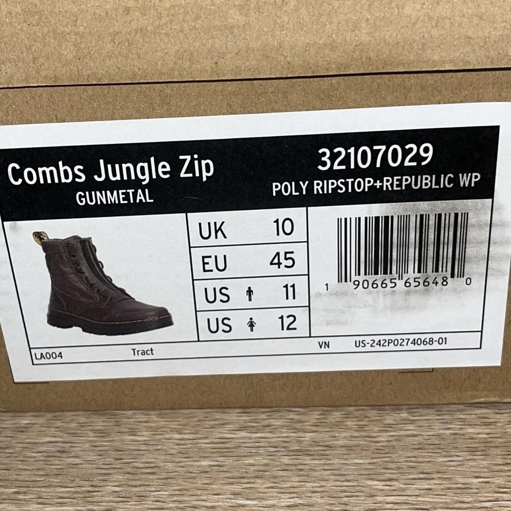 Dr Marten Combs Leather Jungle Zip Casual Combat Boots Gunmetal Men 11 Woman 12